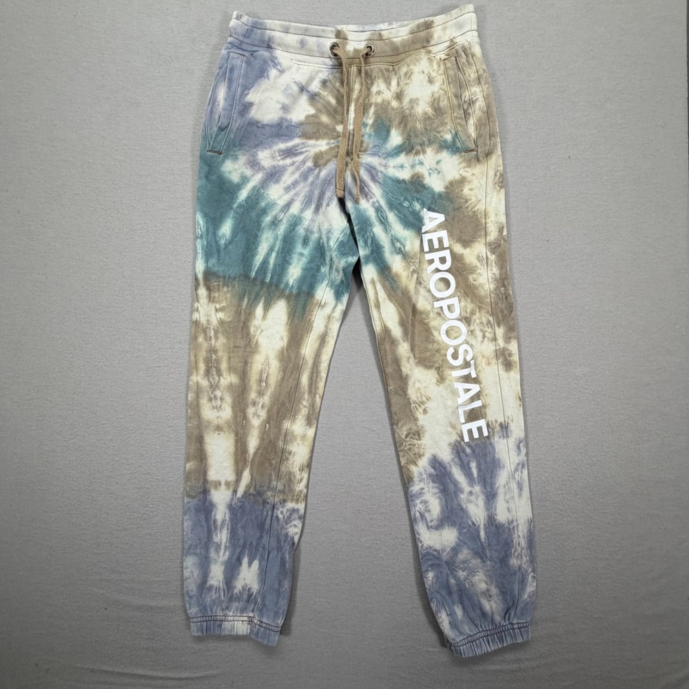 Aeropostale Sweatpants Womens‎ XS Good Blue Brown Tie Dye Logo Joggers